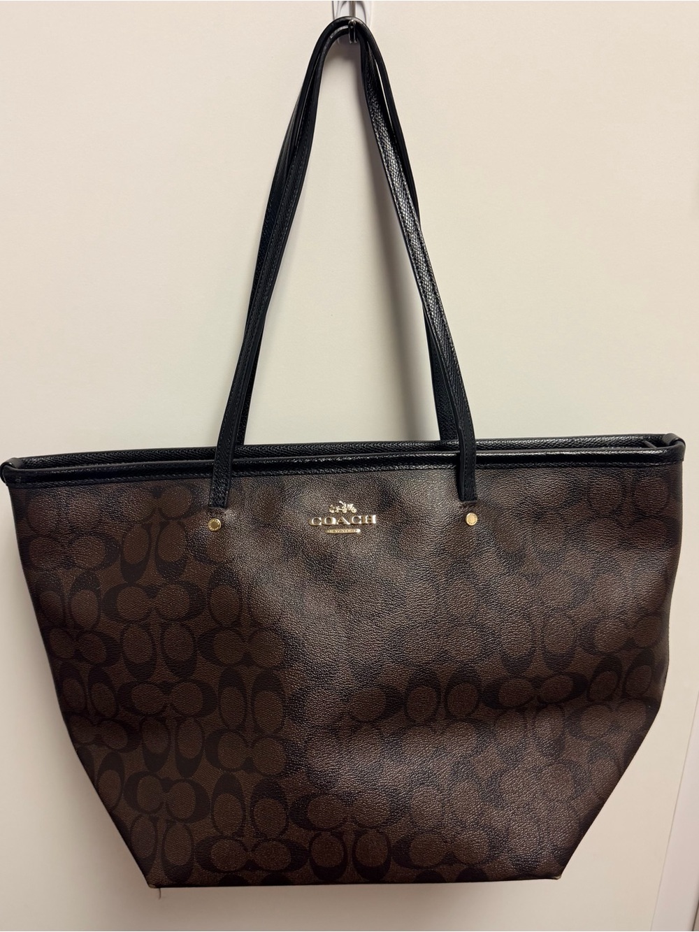 Coach Signature Street Zip Tote style F34104, in brown/black, gold-tone hardware
